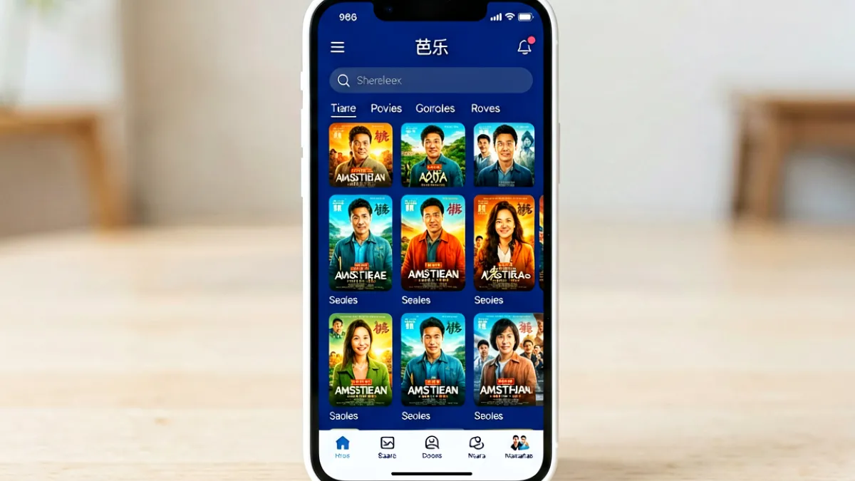芭乐视频客户端在 iPhone 手机屏幕上展示首页界面，深色主题搭配影视卡片网格布局
